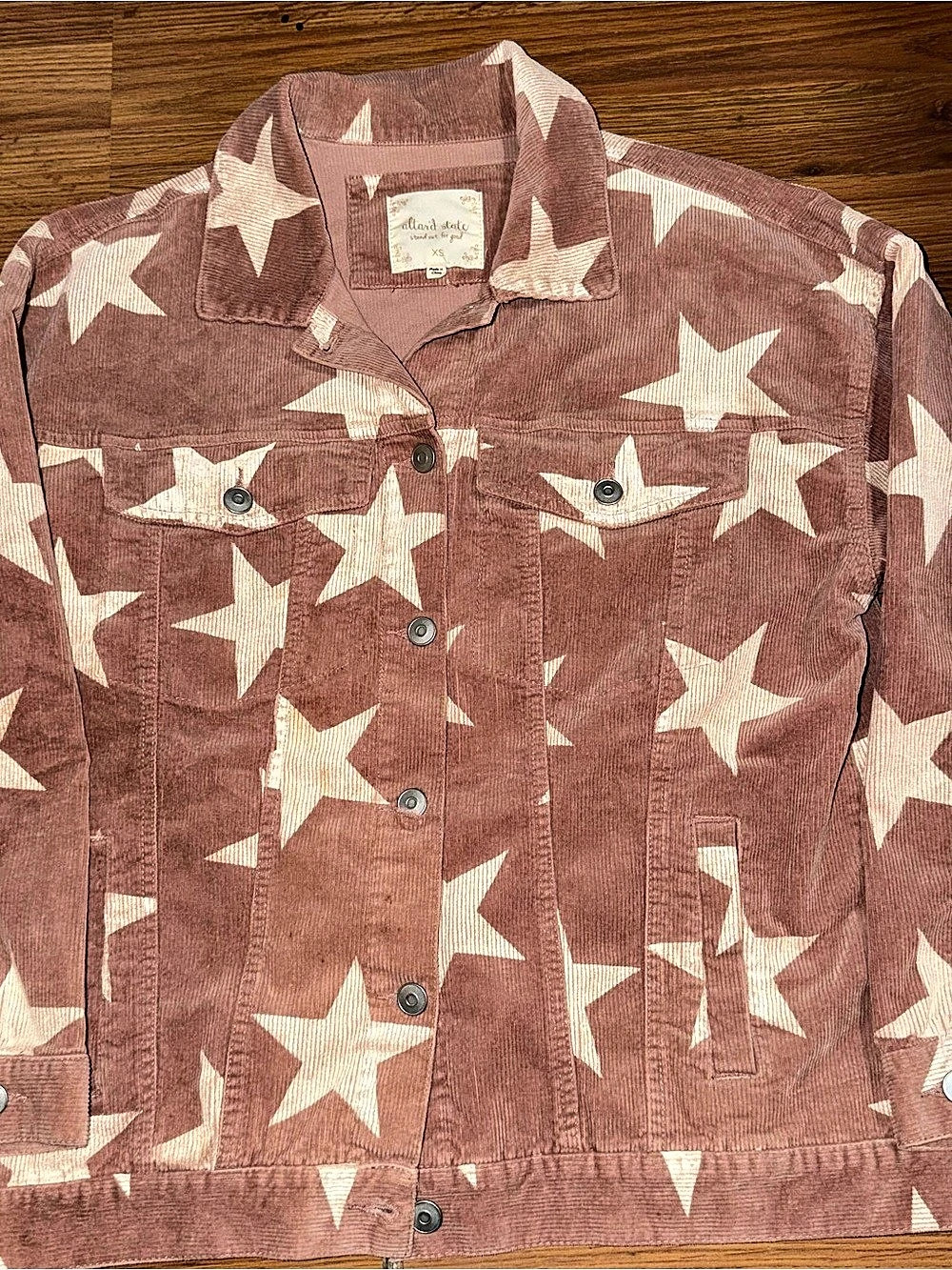 Altar'd State Women's Size XS Dusty Pink Star Pattern Corduroy Button-Up Jacket